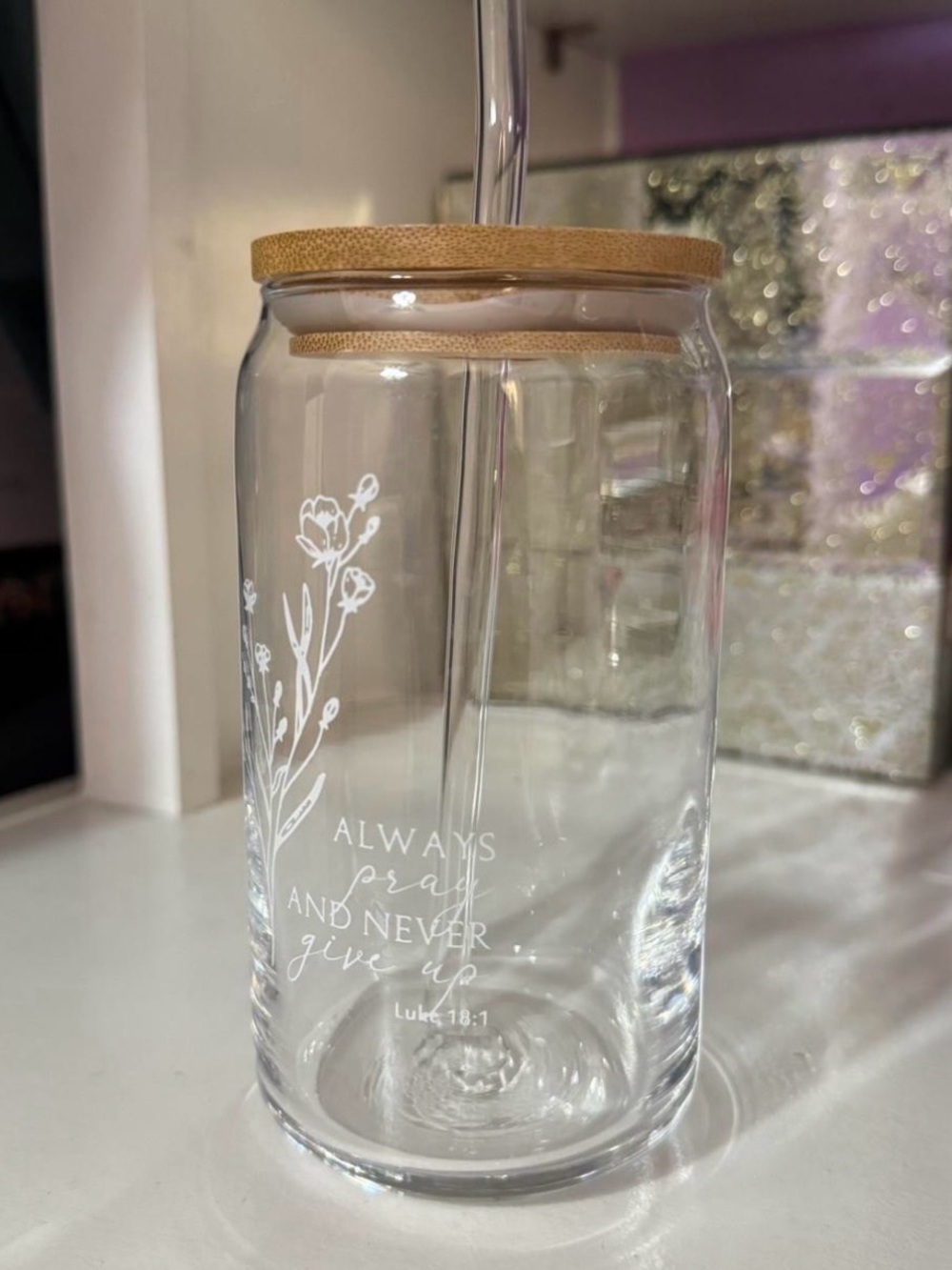Glass Coffee Cup with Glass Curved Straw